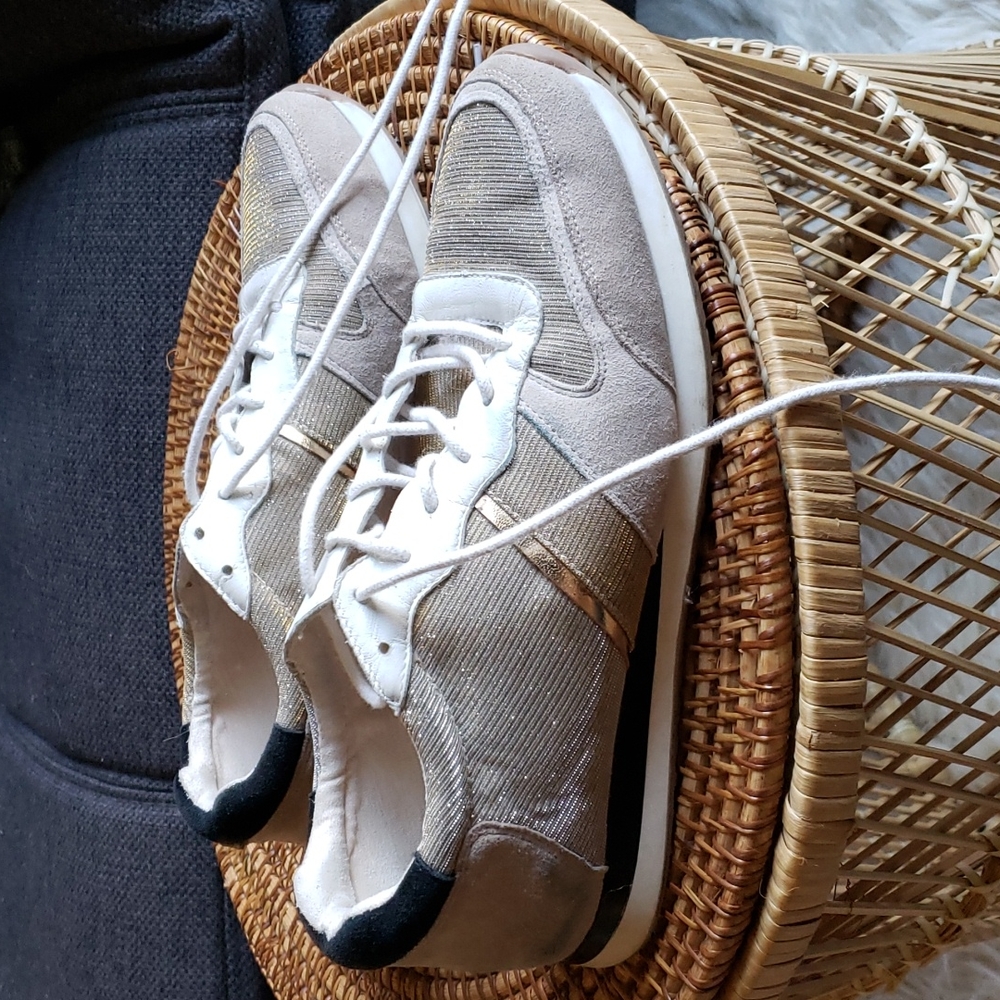 Antonio Melani Leather and Fabric Trainers | Gold Shimmer | Size 8.5M